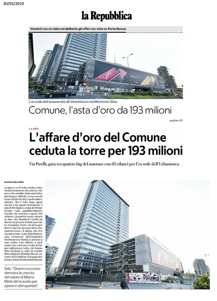Articolo de "la Repubblica" asta Pirellino Milano